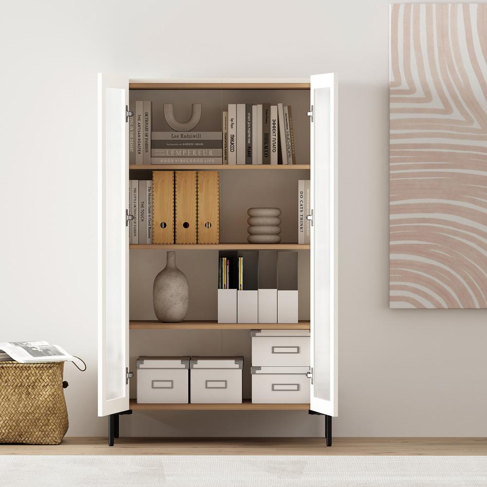 Manhattan Comfort - 2-Piece Abbey Bookcase and Sideboard with 8 Adjustable Shelves in Maple and Off White - 2-BCSB026-OW veiw 11