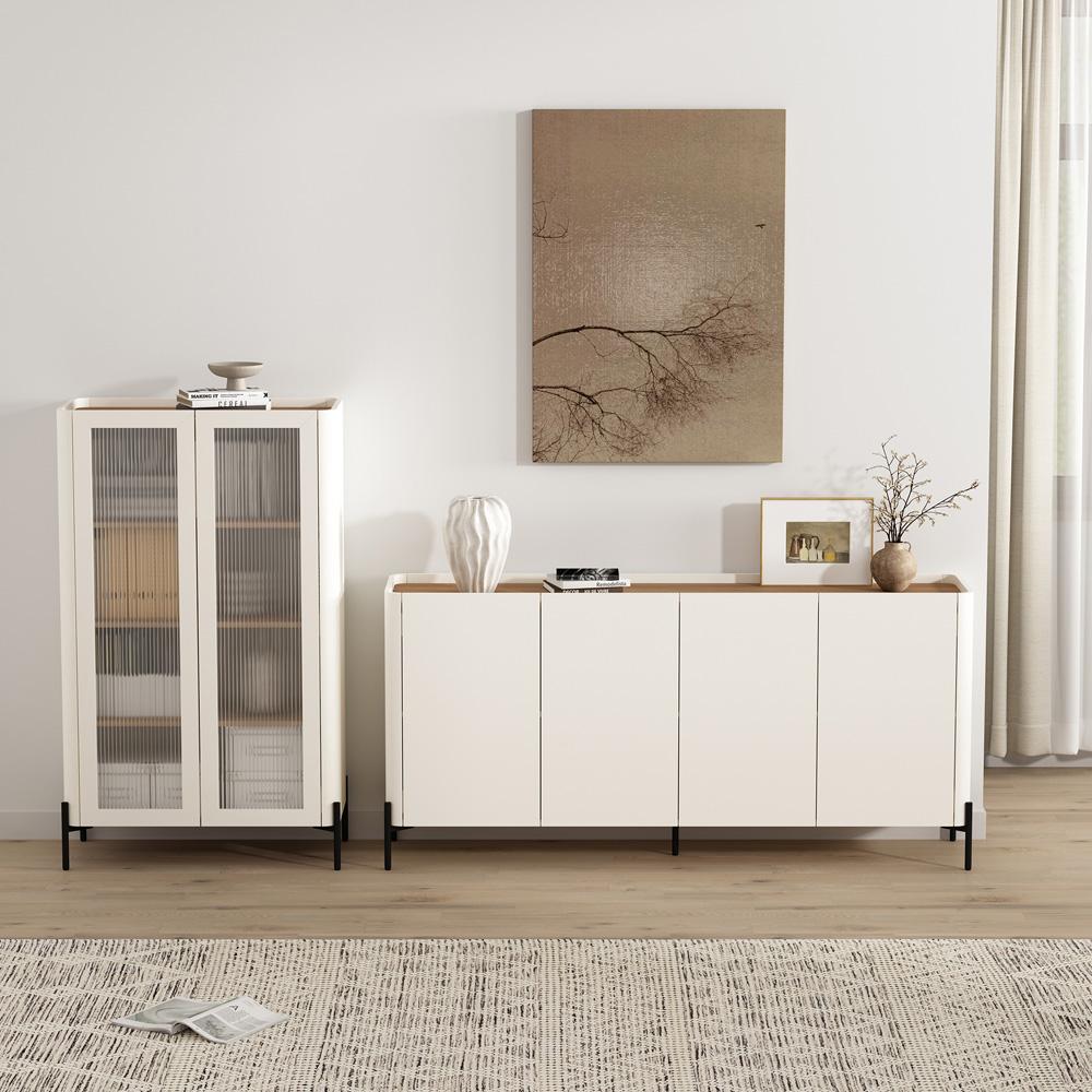 Manhattan Comfort - 2-Piece Abbey Bookcase and Sideboard with 8 Adjustable Shelves in Maple and Off White - 2-BCSB026-OW veiw 12