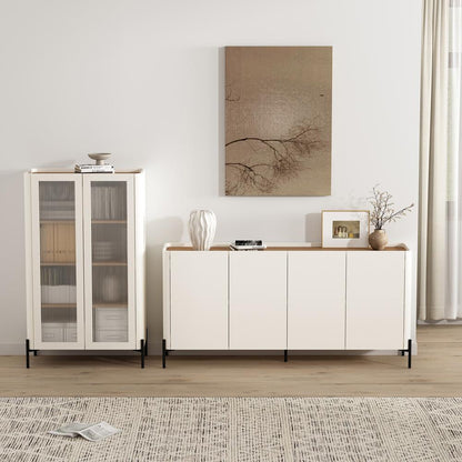 Manhattan Comfort - 2-Piece Abbey Bookcase and Sideboard with 8 Adjustable Shelves in Maple and Off White - 2-BCSB026-OW veiw 12