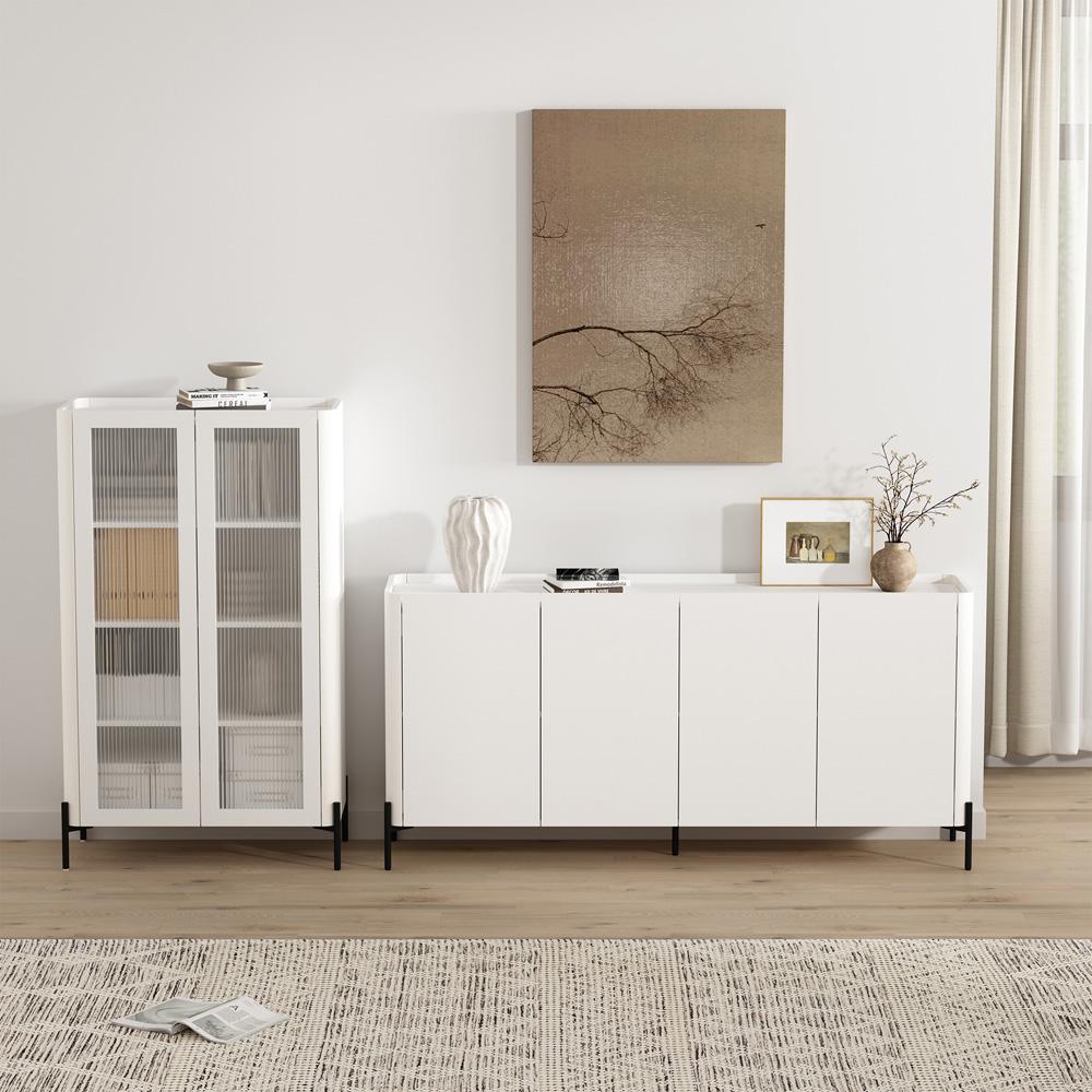 Manhattan Comfort - 2-Piece Abbey Bookcase and Sideboard with 8 Adjustable Shelves in White - 2-BCSB026-WH veiw 12