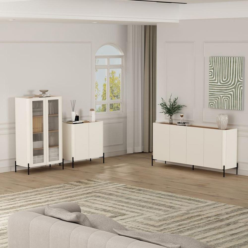 Manhattan Comfort - Abbey Sideboard with 4 Adjustable Shelves in Maple and Off White - SB006-OW veiw 9