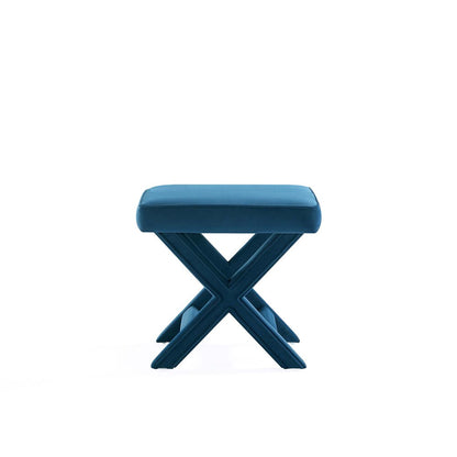 Manhattan Comfort - Abigail 20W Velvet Bench with Solid Wood Legs in Blue - OT004-BL veiw 3