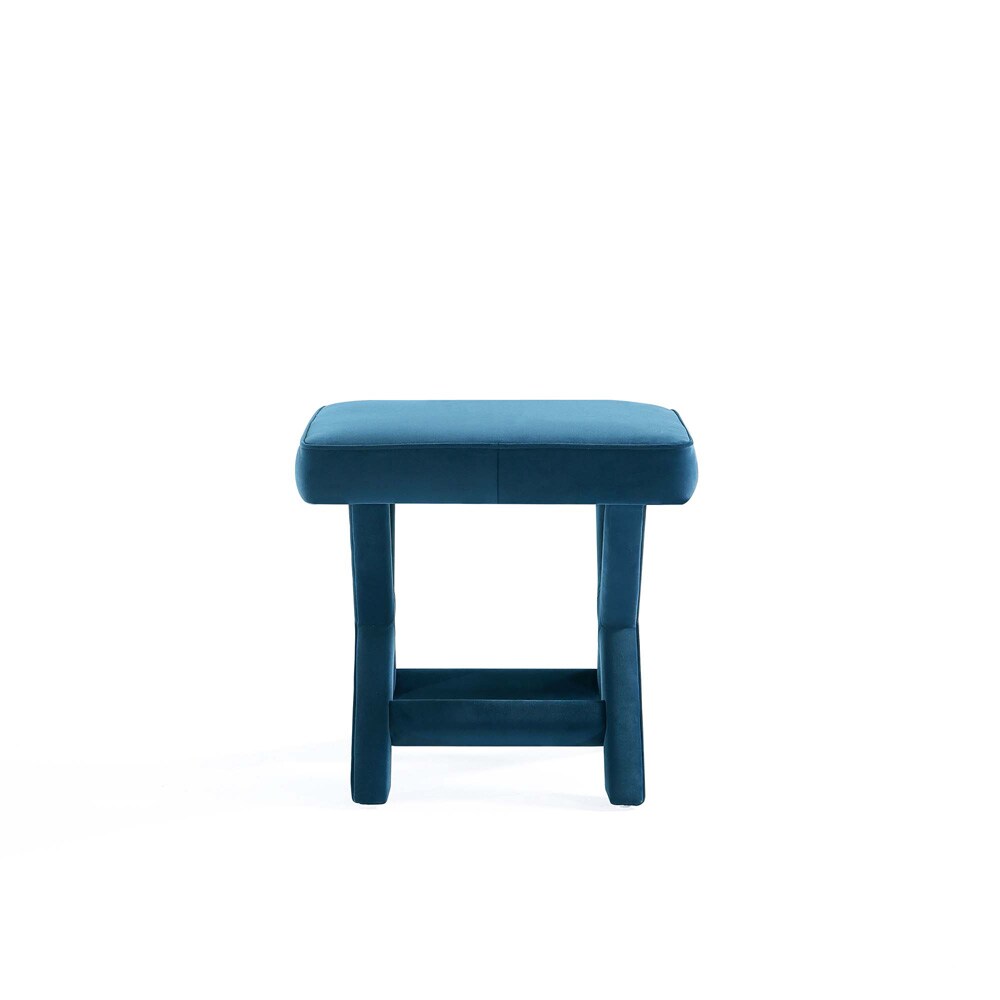 Manhattan Comfort - Abigail 20W Velvet Bench with Solid Wood Legs in Blue - OT004-BL veiw 5
