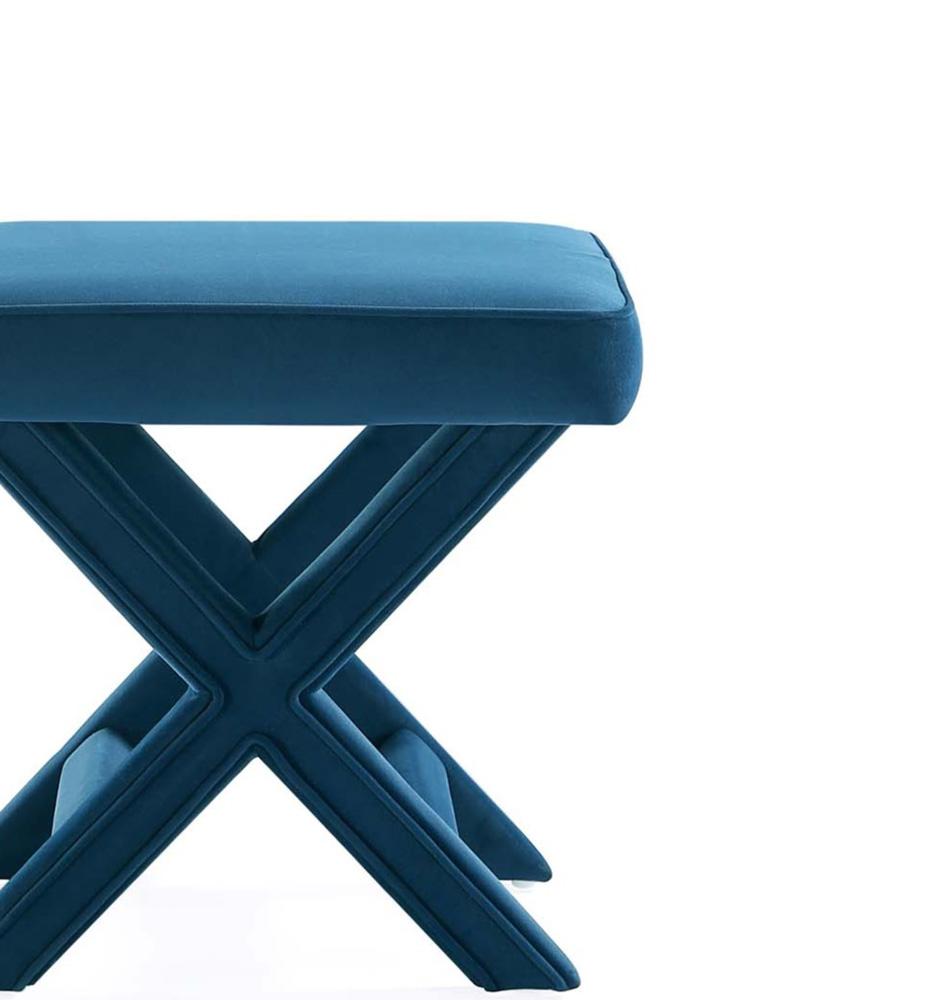 Manhattan Comfort - Abigail 20W Velvet Bench with Solid Wood Legs in Blue - OT004-BL veiw 9
