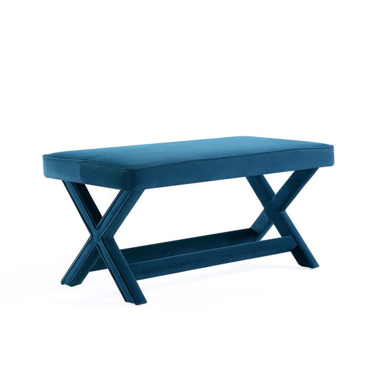 Manhattan Comfort - Abigail 42W Velvet Bench with Solid Wood Legs in Blue - OT005-BL veiw 1