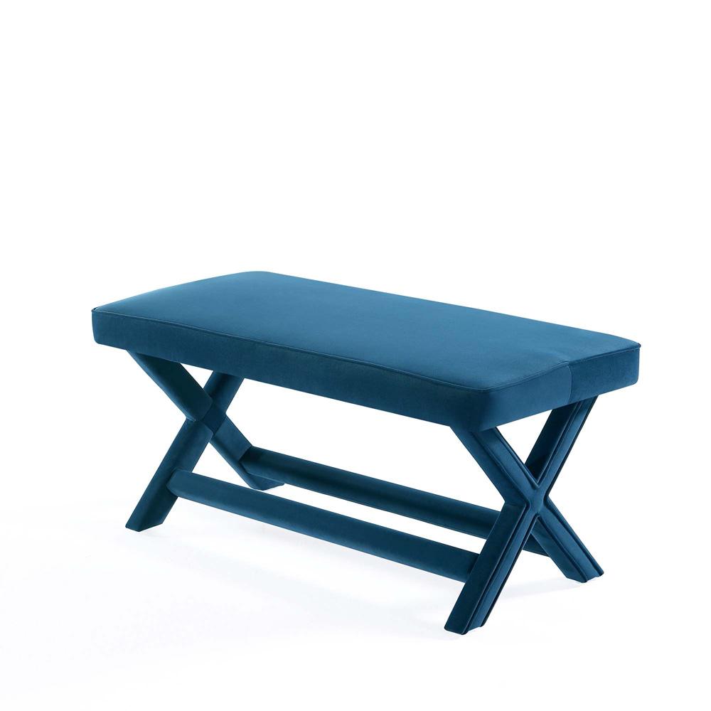 Manhattan Comfort - Abigail 42W Velvet Bench with Solid Wood Legs in Blue - OT005-BL veiw 4