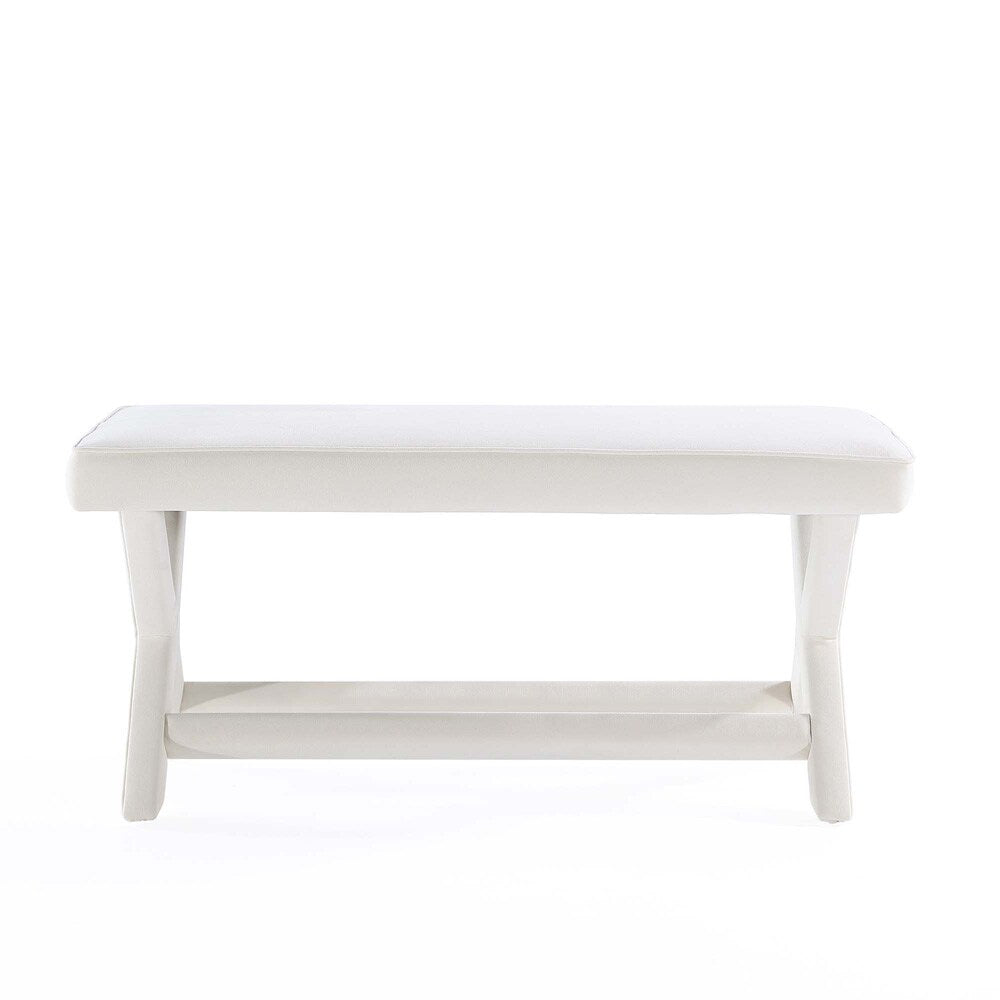 Manhattan Comfort - Abigail 42W Velvet Bench with Solid Wood Legs in Cream - OT005-CR veiw 3