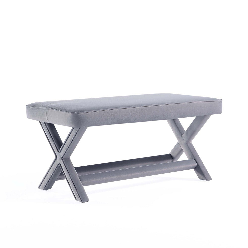 Manhattan Comfort - Abigail 42W Velvet Bench with Solid Wood Legs in Grey - OT005-GY veiw 1