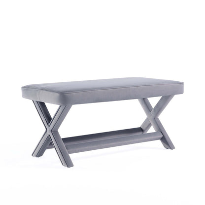Manhattan Comfort - Abigail 42W Velvet Bench with Solid Wood Legs in Grey - OT005-GY veiw 1