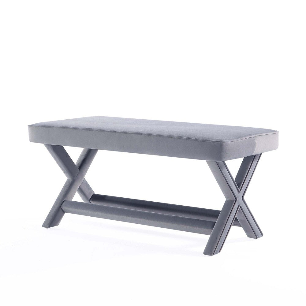 Manhattan Comfort - Abigail 42W Velvet Bench with Solid Wood Legs in Grey - OT005-GY veiw 2
