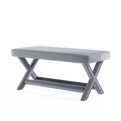 Manhattan Comfort - Abigail 42W Velvet Bench with Solid Wood Legs in Grey - OT005-GY veiw 2