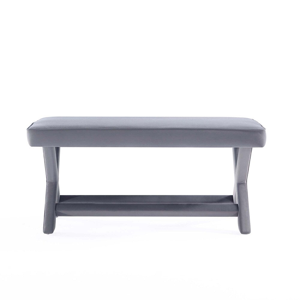Manhattan Comfort - Abigail 42W Velvet Bench with Solid Wood Legs in Grey - OT005-GY veiw 3