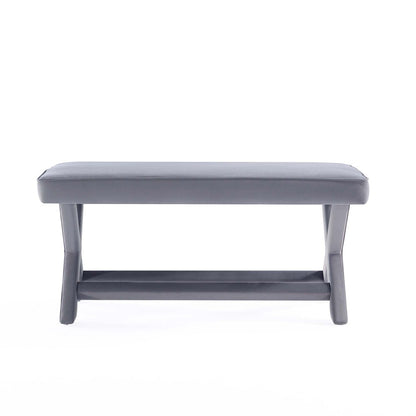 Manhattan Comfort - Abigail 42W Velvet Bench with Solid Wood Legs in Grey - OT005-GY veiw 3