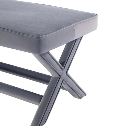 Manhattan Comfort - Abigail 42W Velvet Bench with Solid Wood Legs in Grey - OT005-GY veiw 8