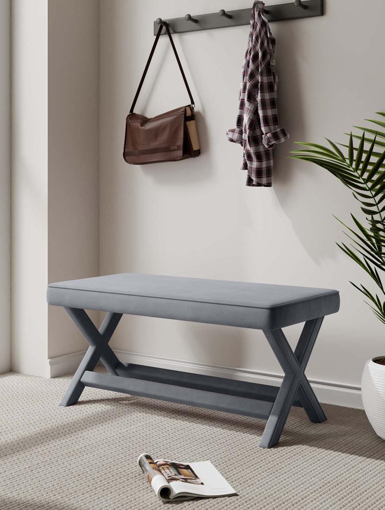 Manhattan Comfort - Abigail 42W Velvet Bench with Solid Wood Legs in Grey - OT005-GY veiw 10