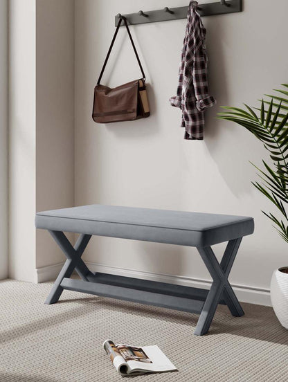 Manhattan Comfort - Abigail 42W Velvet Bench with Solid Wood Legs in Grey - OT005-GY veiw 10