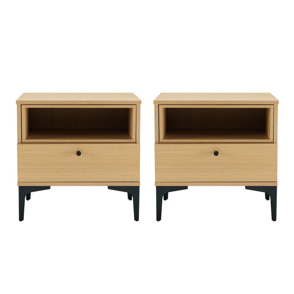 Manhattan Comfort - Amara Nightstand with 2 Full Extension Drawers in Natural Oak - Set of 2 - 2-NS006-NA veiw 1