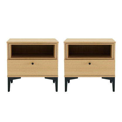 Manhattan Comfort - Amara Nightstand with 2 Full Extension Drawers in Natural Oak - Set of 2 - 2-NS006-NA veiw 1