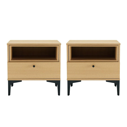 Manhattan Comfort - Amara Nightstand with 2 Full Extension Drawers in Natural Oak - Set of 2 - 2-NS006-NA veiw 1