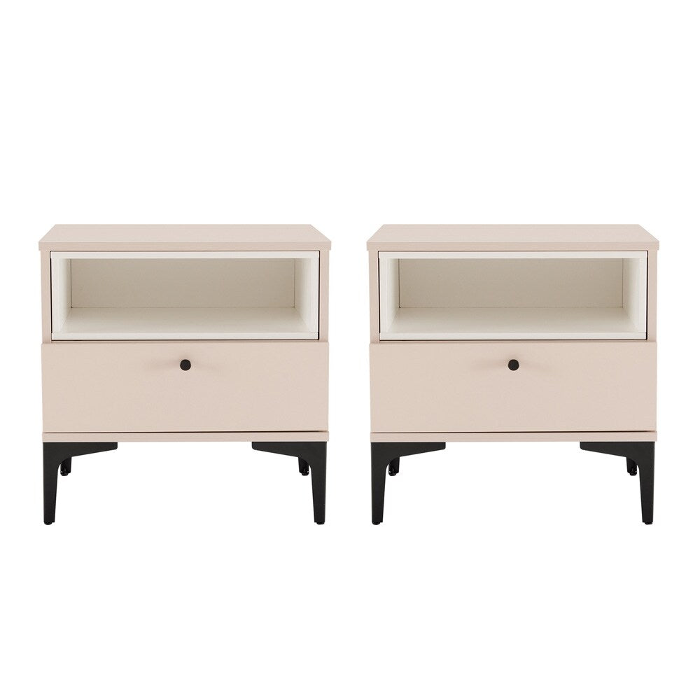 Manhattan Comfort - Amara Nightstand with 2 Full Extension Drawers in Pale Rose and White - Set of 2 - 2-NS006-PK veiw 1