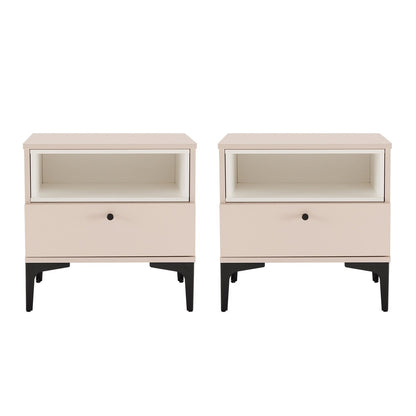 Manhattan Comfort - Amara Nightstand with 2 Full Extension Drawers in Pale Rose and White - Set of 2 - 2-NS006-PK veiw 1