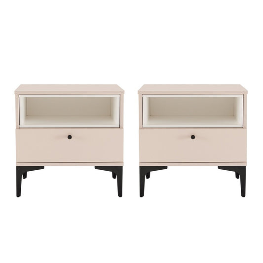 Manhattan Comfort - Amara Nightstand with 2 Full Extension Drawers in Pale Rose and White - Set of 2 - 2-NS006-PK veiw 1