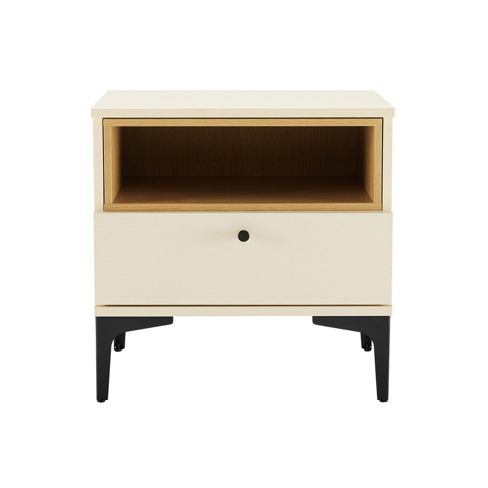 Manhattan Comfort - Amara Nightstand with 1 Full Extension Drawers in Cream and Natural Oak - NS006-CR veiw 1