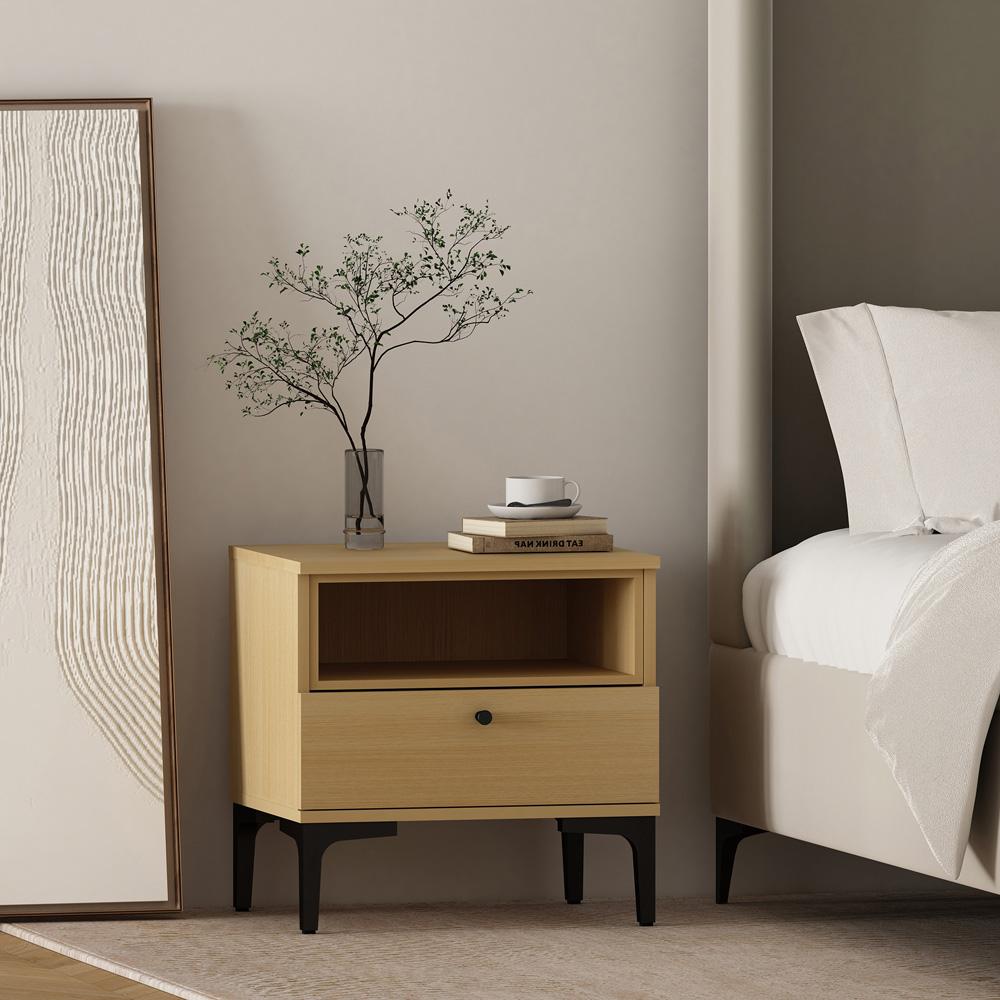 Manhattan Comfort - Amara Nightstand with 1 Full Extension Drawers in Natural Oak - NS006-NA veiw 8