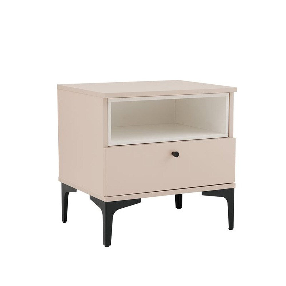 Manhattan Comfort - Amara Nightstand with 1 Full Extension Drawers in Pale Rose and White - NS006-PK veiw 2