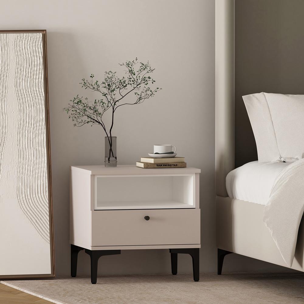 Manhattan Comfort - Amara Nightstand with 1 Full Extension Drawers in Pale Rose and White - NS006-PK veiw 8