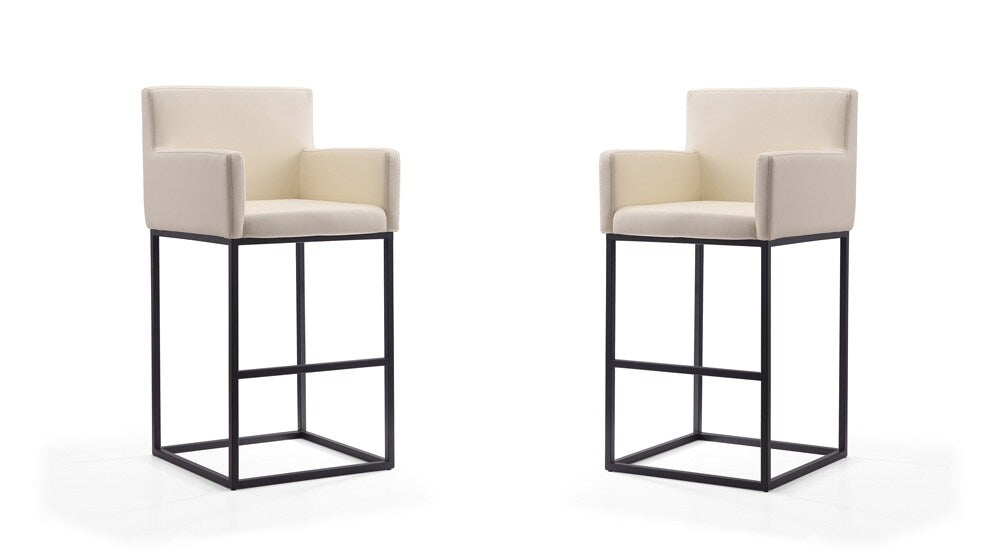 Manhattan Comfort - Ambassador Faux Leather Bar Stool with Metal Legs in Cream and Black - Set of 2 - 2-BS017-CR veiw 1