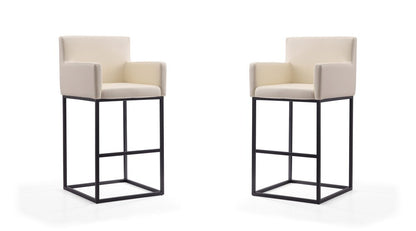 Manhattan Comfort - Ambassador Faux Leather Bar Stool with Metal Legs in Cream and Black - Set of 2 - 2-BS017-CR veiw 1