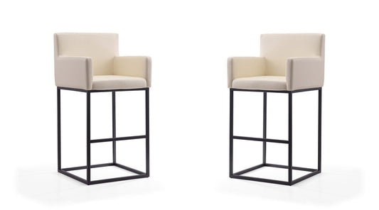 Manhattan Comfort - Ambassador Faux Leather Bar Stool with Metal Legs in Cream and Black - Set of 2 - 2-BS017-CR veiw 1