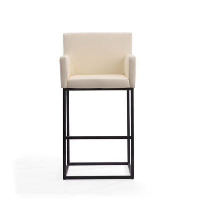 Manhattan Comfort - Ambassador Faux Leather Bar Stool with Metal Legs in Cream and Black - Set of 2 - 2-BS017-CR veiw 3