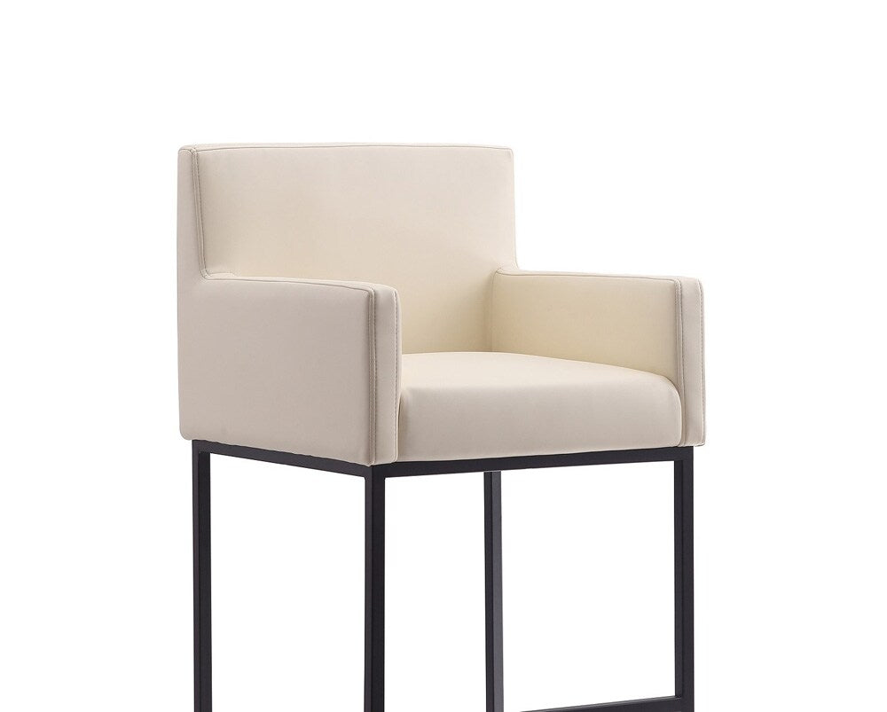 Manhattan Comfort - Ambassador Faux Leather Bar Stool with Metal Legs in Cream and Black - Set of 2 - 2-BS017-CR veiw 6
