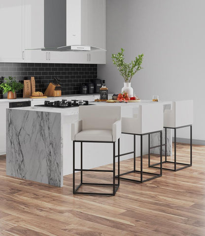 Manhattan Comfort - Ambassador Faux Leather Bar Stool with Metal Legs in Cream and Black - Set of 2 - 2-BS017-CR veiw 7
