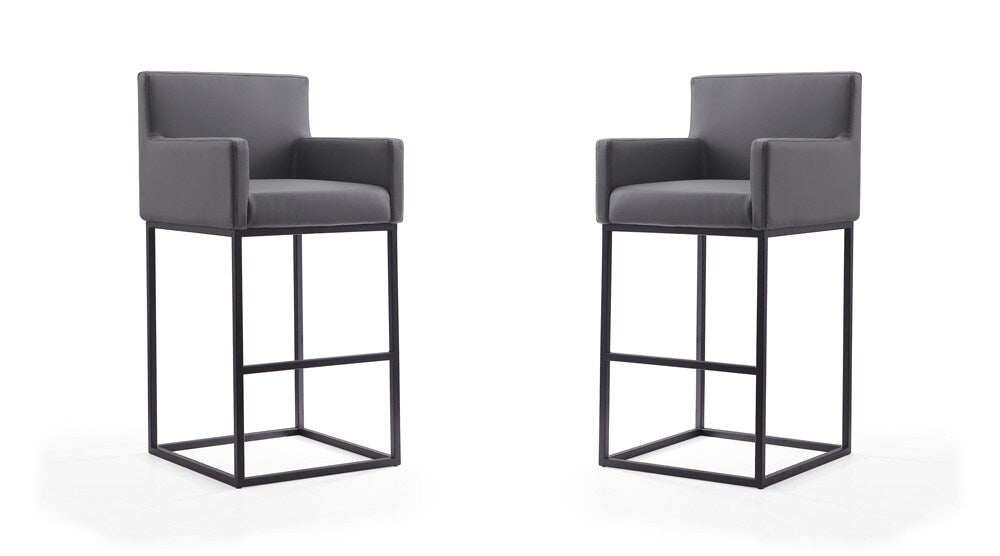 Manhattan Comfort - Ambassador Faux Leather Bar Stool with Metal Legs in Grey and Black - Set of 2 - 2-BS017-GY veiw 1