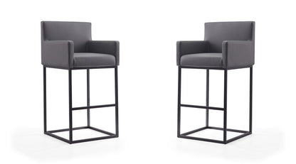 Manhattan Comfort - Ambassador Faux Leather Bar Stool with Metal Legs in Grey and Black - Set of 2 - 2-BS017-GY veiw 1