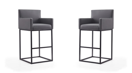 Manhattan Comfort - Ambassador Faux Leather Bar Stool with Metal Legs in Grey and Black - Set of 2 - 2-BS017-GY veiw 1