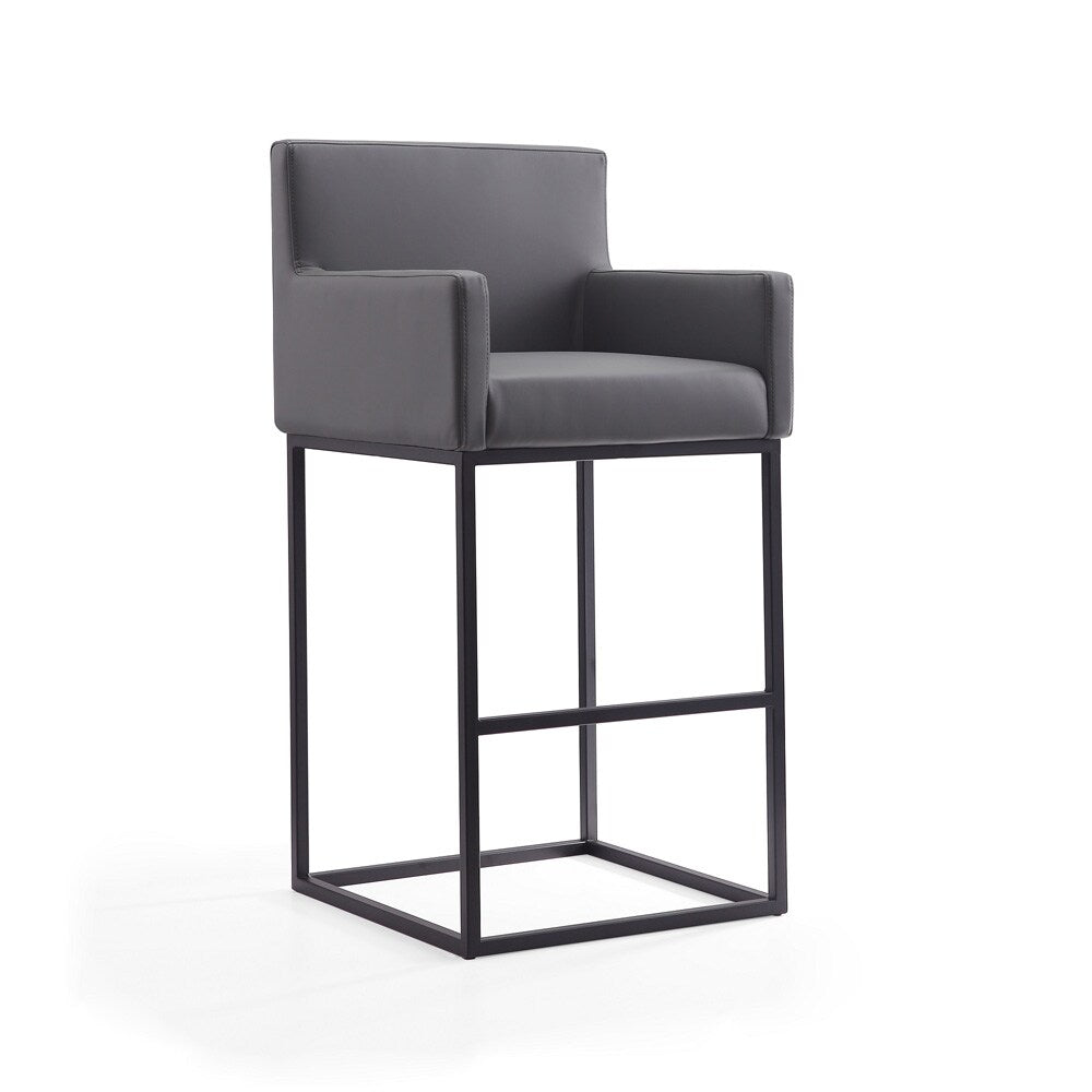 Manhattan Comfort - Ambassador Faux Leather Bar Stool with Metal Legs in Grey and Black - Set of 2 - 2-BS017-GY veiw 2