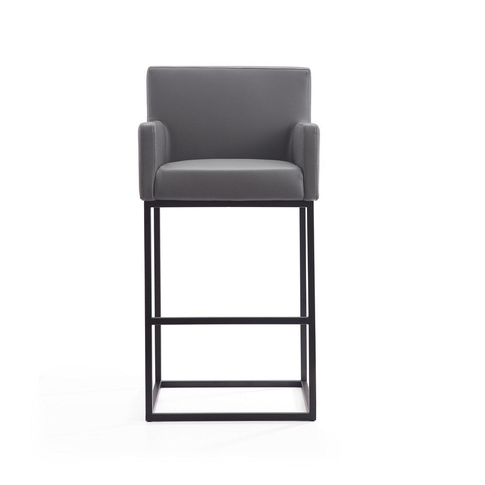 Manhattan Comfort - Ambassador Faux Leather Bar Stool with Metal Legs in Grey and Black - Set of 2 - 2-BS017-GY veiw 3