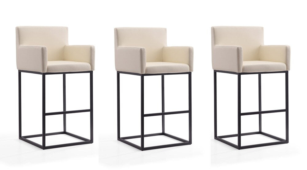 Manhattan Comfort - Ambassador Faux Leather Bar Stool with Metal Legs in Cream and Black - Set of 3 - 3-BS017-CR veiw 1