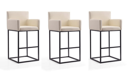 Manhattan Comfort - Ambassador Faux Leather Bar Stool with Metal Legs in Cream and Black - Set of 3 - 3-BS017-CR veiw 1