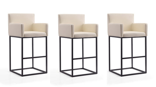 Manhattan Comfort - Ambassador Faux Leather Bar Stool with Metal Legs in Cream and Black - Set of 3 - 3-BS017-CR veiw 1