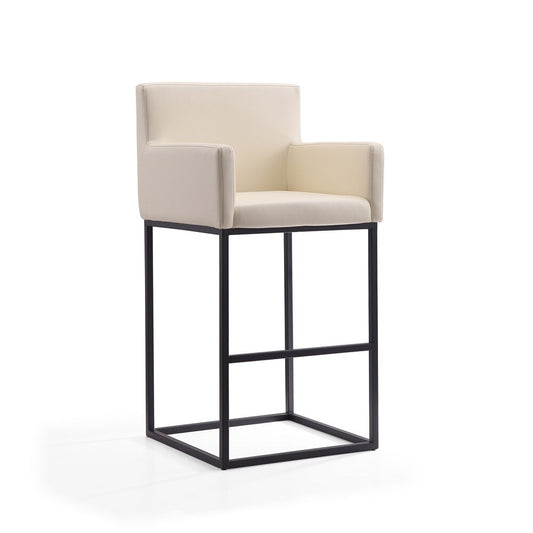 Manhattan Comfort - Ambassador Faux Leather Bar Stool with Metal Legs in Cream and Black - Set of 3 - 3-BS017-CR veiw 2