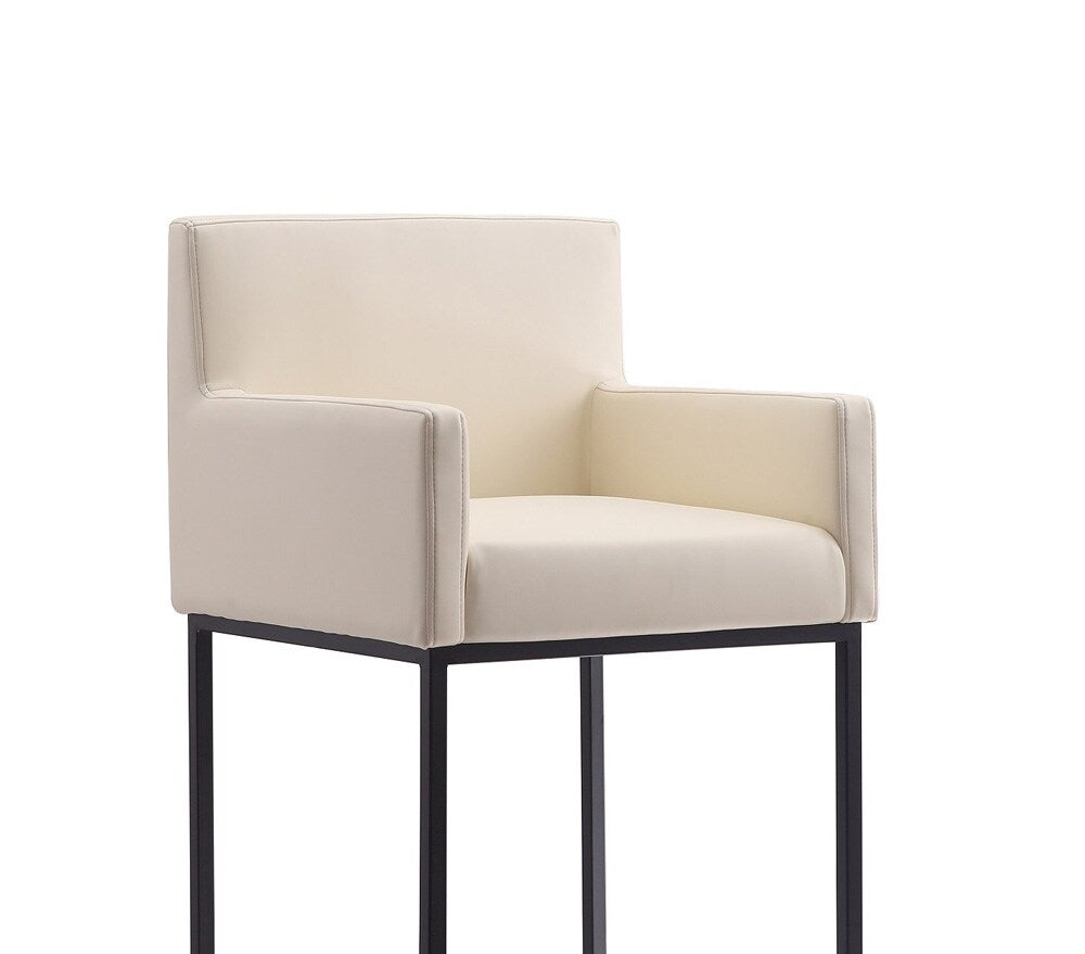Manhattan Comfort - Ambassador Faux Leather Bar Stool with Metal Legs in Cream and Black - Set of 3 - 3-BS017-CR veiw 6