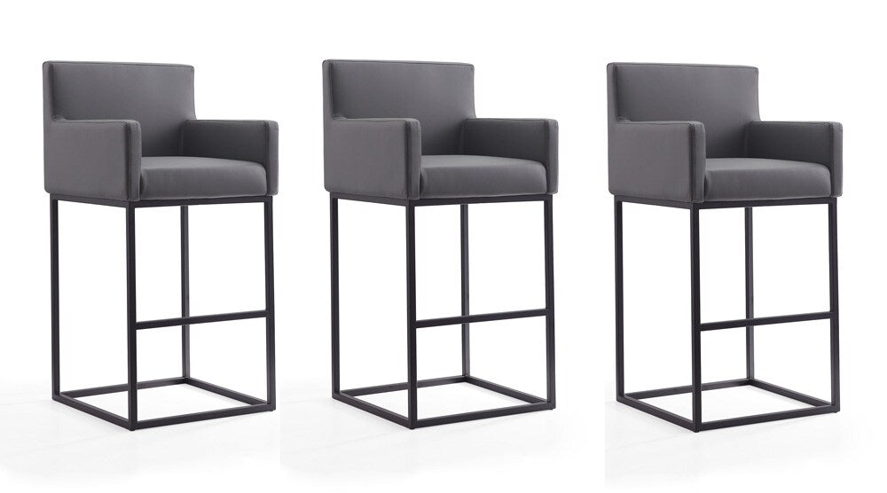 Manhattan Comfort - Ambassador Faux Leather Bar Stool with Metal Legs in Grey and Black - Set of 3 - 3-BS017-GY veiw 1
