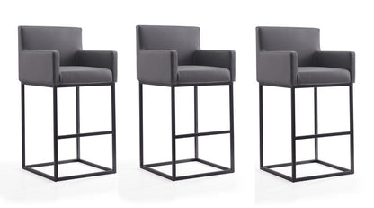 Manhattan Comfort - Ambassador Faux Leather Bar Stool with Metal Legs in Grey and Black - Set of 3 - 3-BS017-GY veiw 1