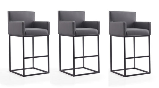 Manhattan Comfort - Ambassador Faux Leather Bar Stool with Metal Legs in Grey and Black - Set of 3 - 3-BS017-GY veiw 1