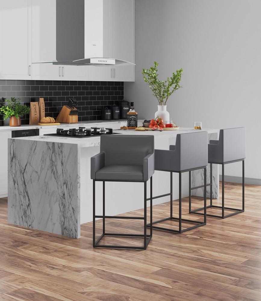Manhattan Comfort - Ambassador Faux Leather Bar Stool with Metal Legs in Grey and Black - BS017-GY veiw 6